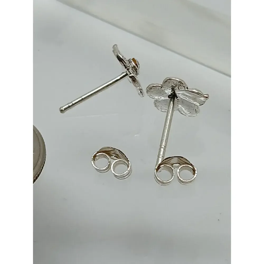 Vintage 1990's Jewelry NOS .925 Sterling Silver Clear AB Crystal Flower Earrings